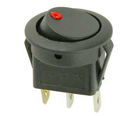 SPST Rocker Switch, 12VDC Lighted Red